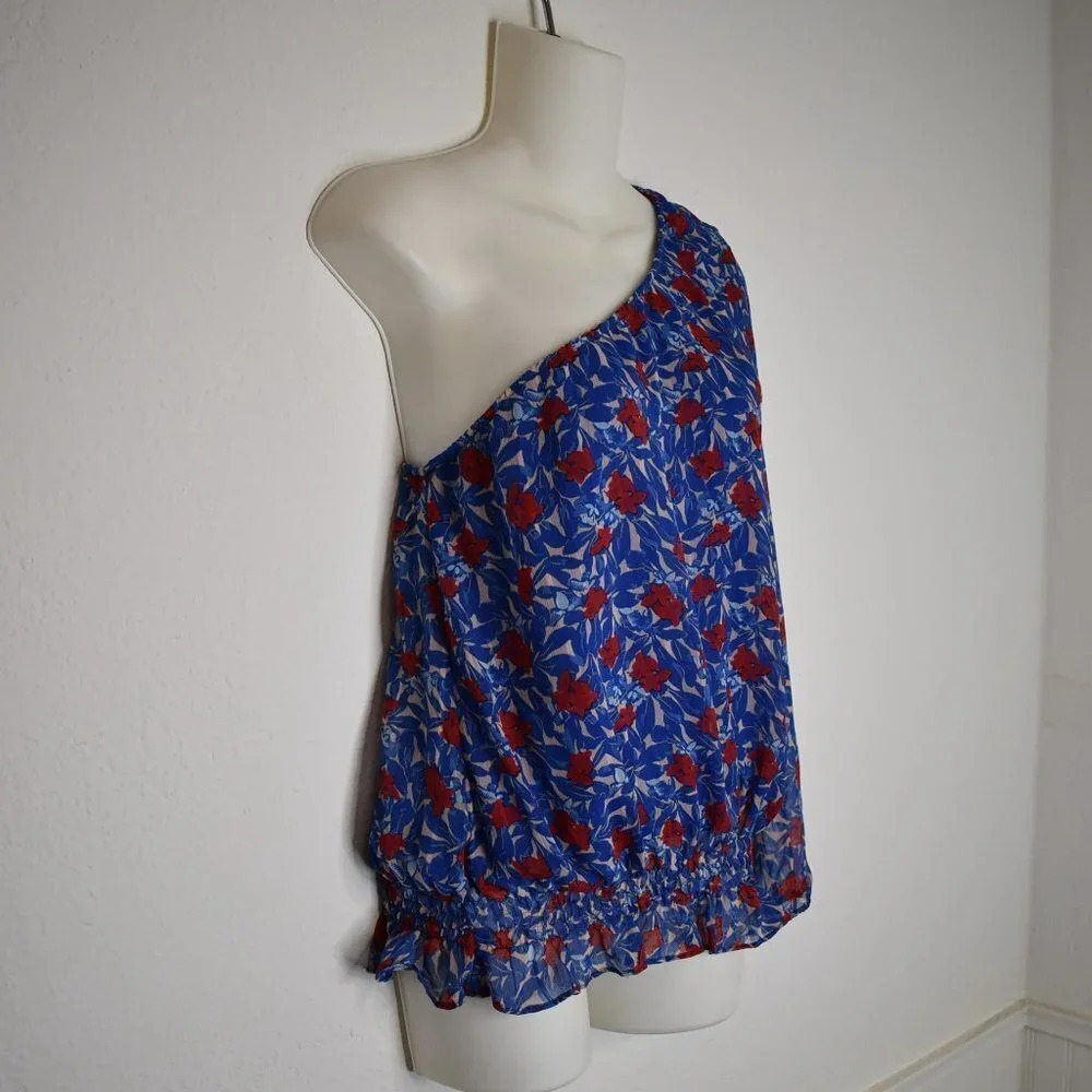 Lucky Brand Floral Chiffon Blouse Sz S Smocked Waist Sheer Boho Beachy - Picture 4 of 13